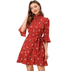 Allegra K Women's Floral 3/4 Bell Sleeve Smocked Belted Flare Ruffle Dress -Modish Ink Sales GUEST e70ebba8 8237 4132 bfbf d42e6883bb7c