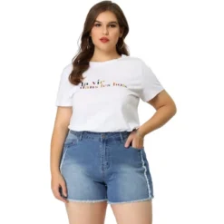 Agnes Orinda Women's Plus Size Jean Short Frayed Trim Stretched Distressed Denim Shorts -Modish Ink Sales GUEST e8adbb21 fbca 40b9 980c cbc9a8cadab3