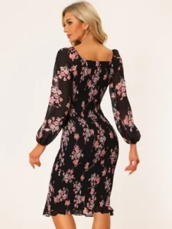 Allegra K Women's Floral Puff Sleeve Square Neck Ruffle Bodycon Mermaid Smocked Dress -Modish Ink Sales GUEST ec3f2c30 bed1 46d5 b83e 87b0063fa2f0