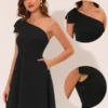 Allegra K Women's Elegant Bow One Shoulder A-line Cocktail Party Dress With Pockets