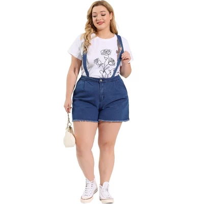 Agnes Orinda Women's Plus Size Denim Jumpsuit Shorts Fray Pocket Overalls Short Pants 4 Agnes Orinda Women's Plus Size Denim Jumpsuit Shorts Fray Pocket Overalls Short Pants - Image 2