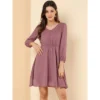 Allegra K Women's Swiss Dots Elastic Waist 3/4 Sleeve A-line Solid Flowy Chiffon Dress