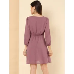 Allegra K Women's Swiss Dots Elastic Waist 3/4 Sleeve A-line Solid Flowy Chiffon Dress -Modish Ink Sales GUEST f928b057 8969 447b b726 86a031b0a542