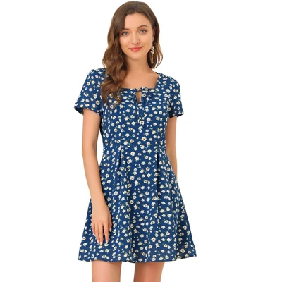 Allegra K Women's Print Casual Square Neck Short Sleeve Mini A-Line Dress 10 Allegra K Women's Print Casual Square Neck Short Sleeve Mini A-Line Dress - Image 8